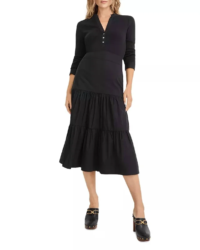 Peralta Tiered Midi Dress In Black