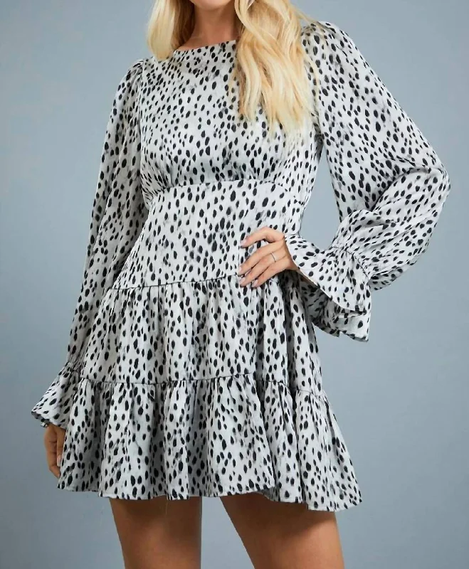 Animal Dress With Ruffle Sleeves In Black