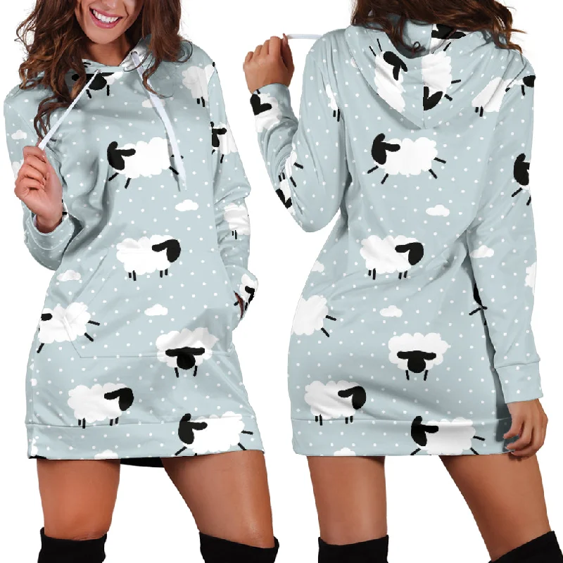 Sheep Polka Dot Cloud Pattern Women'S Hoodie Dress