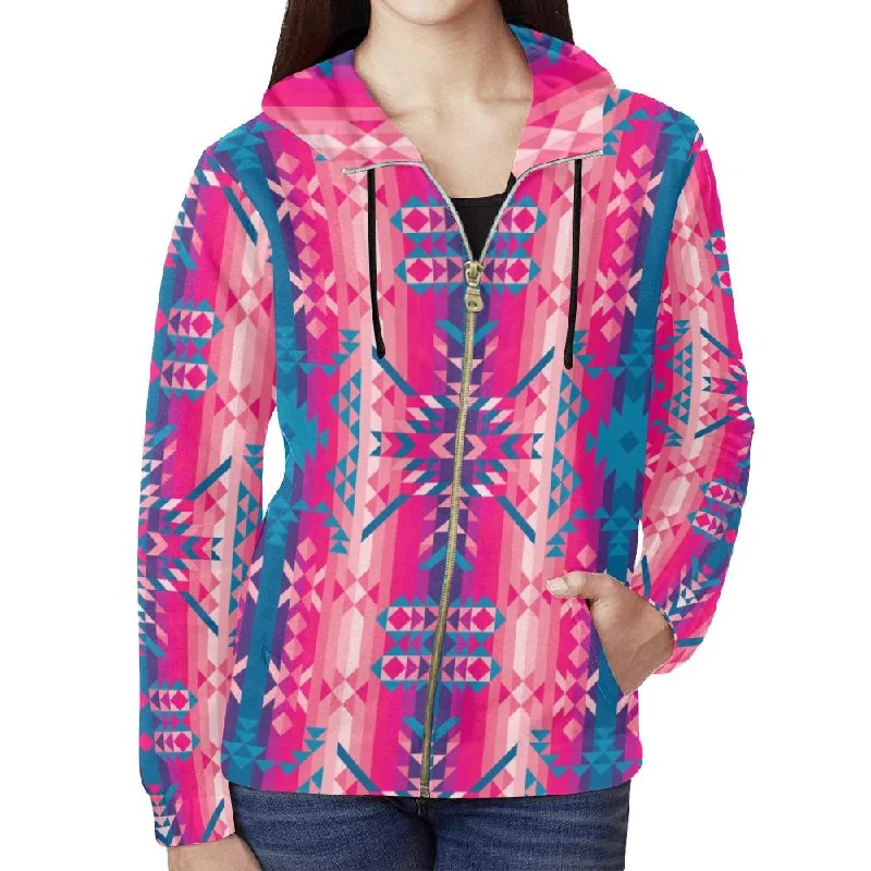 Desert Geo Blue Full Zip Hoodie for Women