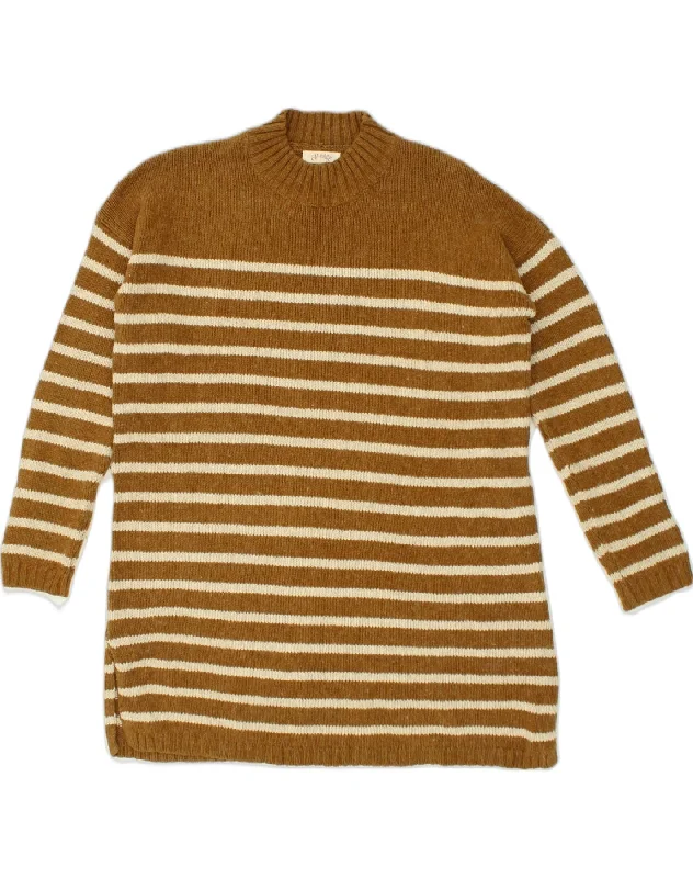 FAT FACE Womens Crew Neck Jumper Sweater UK 14 Large Brown Striped Cotton