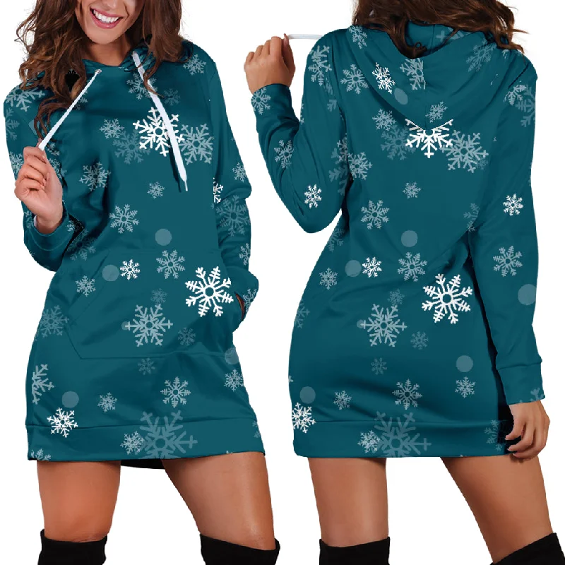 Snowflake Pattern Dark Background Women'S Hoodie Dress