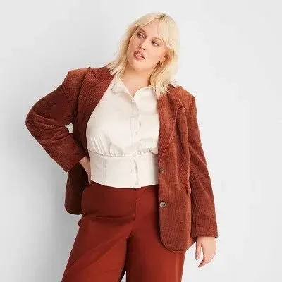 Future Collective With Reese Women's Plus Button Up Corduroy Blazer Jacket