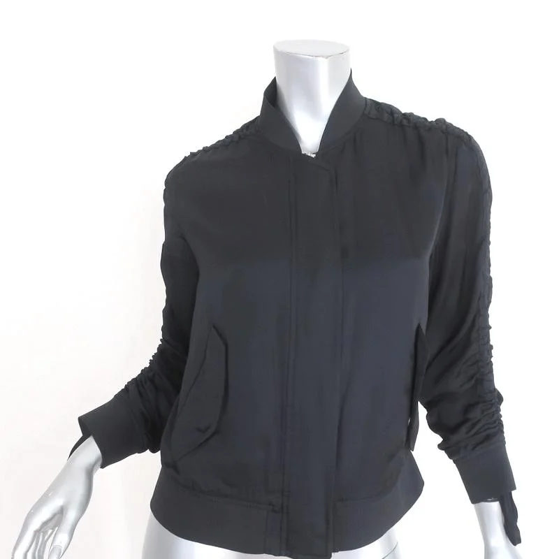 AllSaints Bomber Jacket Ellis Black Ruched Satin Size Small