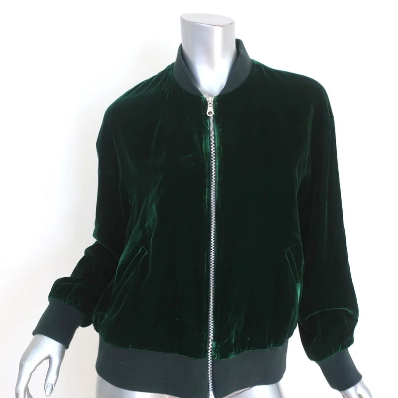 Frame Atelier Le Velvet Bomber Jacket Spruce Green Size Medium