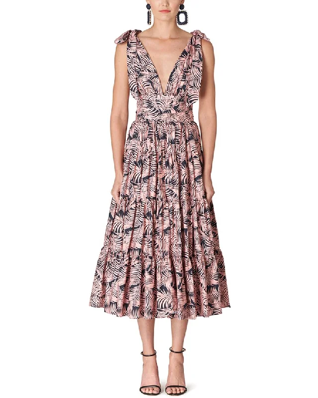 Carolina Herrera Deep V-Neck Tiered Midi Dress