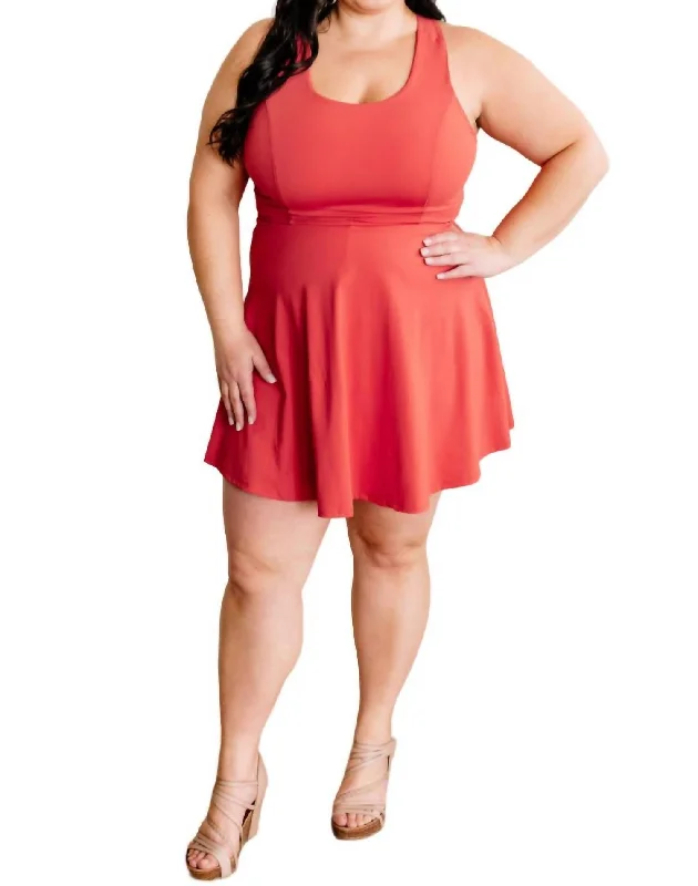 High Support Tennis Dress With Attached Shorts In Sunny Coral