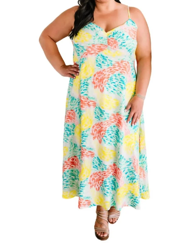 Ruched Front Maxi Dress In Neon Multi