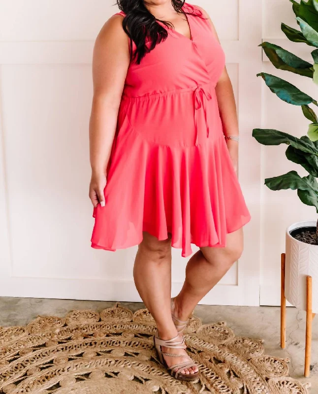 Surplice Flare Dress In Sweet Coral