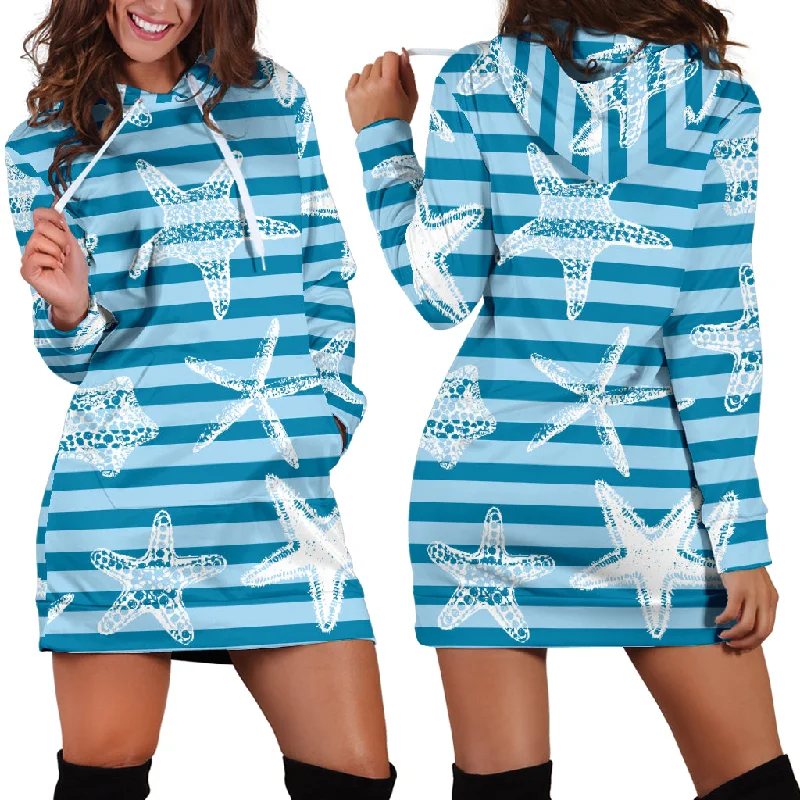 Starfish Blue Blackground Women'S Hoodie Dress