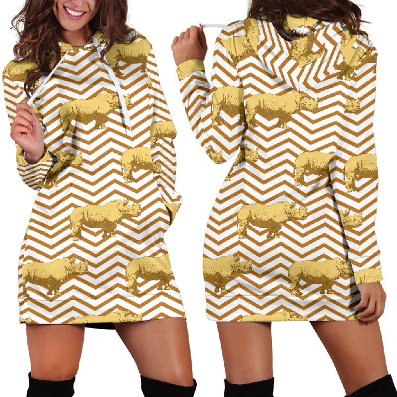 Rhino Yellow Theme Pattern Women'S Hoodie Dress