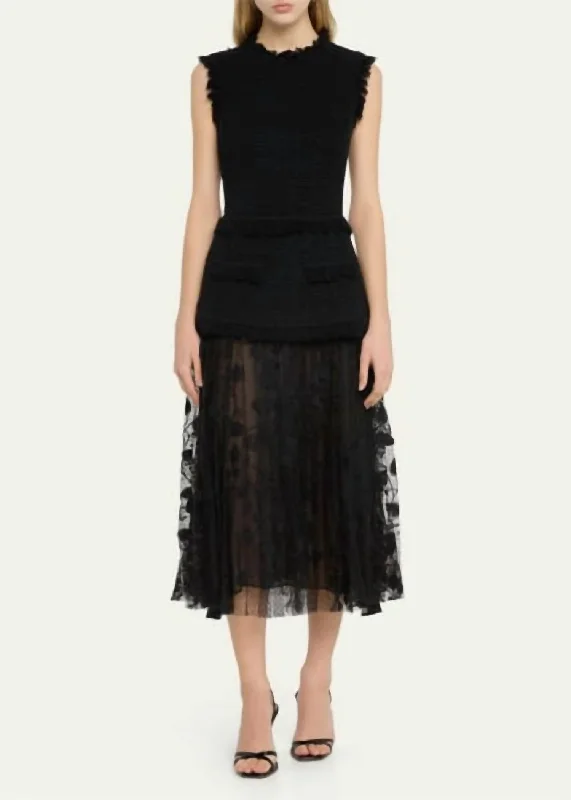 Ribbon Tweed And Velvet Guipure Dress In Black