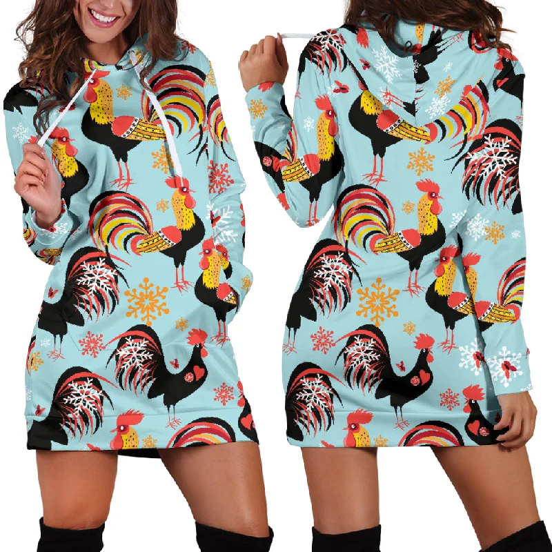 Rooster Chicken Cock Snowfalke Women'S Hoodie Dress