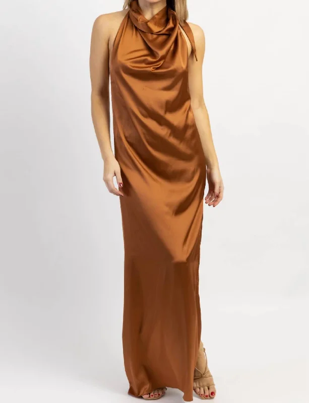 Golden Hour Drape Maxi Dress In Rust