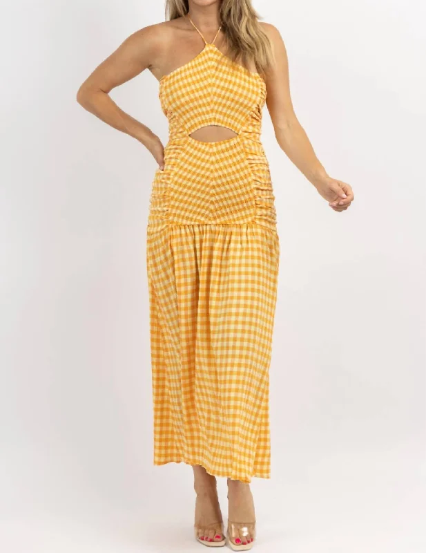 Lolita Gingham Smock Maxi Dress In Orange