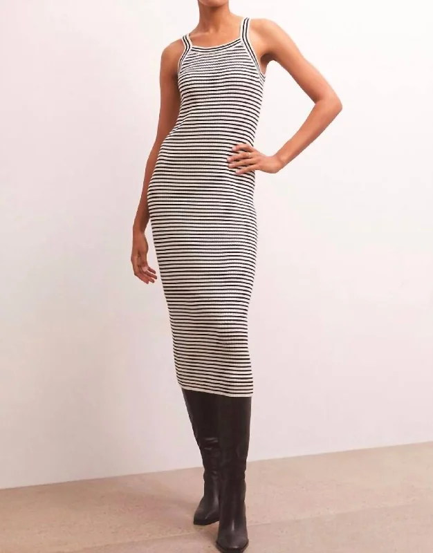 Brooks Stripe Midi Dress In Black