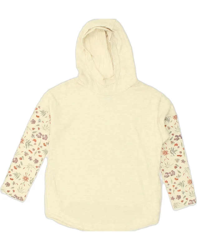 BURTON Womens Oversized Hoodie Jumper UK 10 Small Beige Floral Cotton