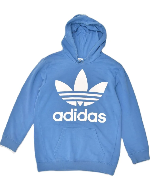 ADIDAS Womens Graphic Hoodie Jumper UK 6 XS Blue Cotton