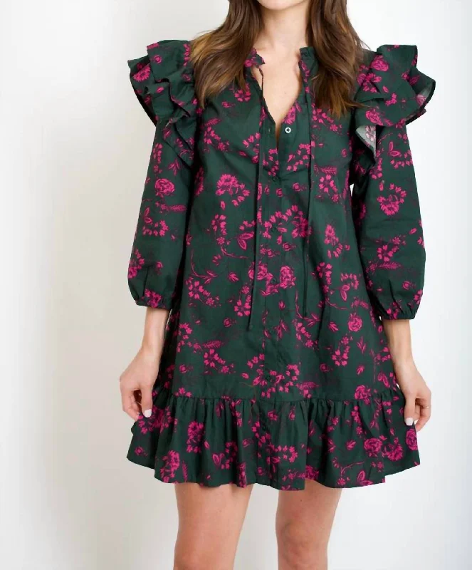 Jackie Drop Waist Dress In Forest Green