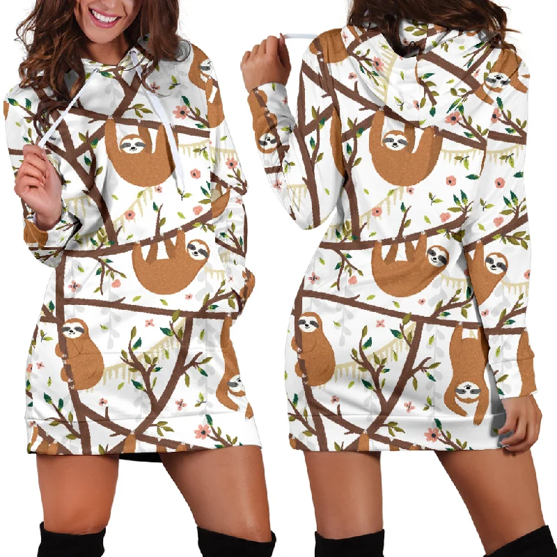 Sloths Hanging On The Tree Pattern Women'S Hoodie Dress