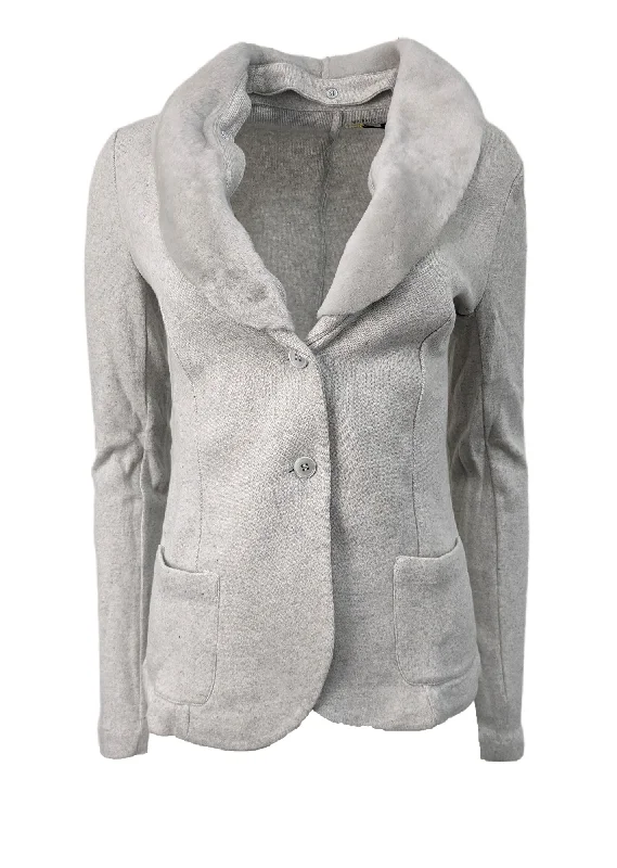 Majestic Filatures Women's Grey Heather Fur Collar Cardigan Size X-Small NWT