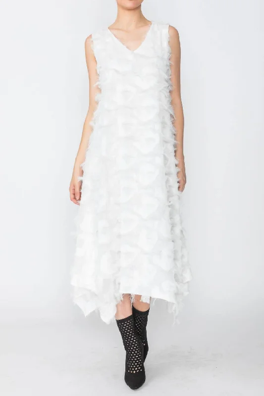 Eyelash Sleeveless Dress In White