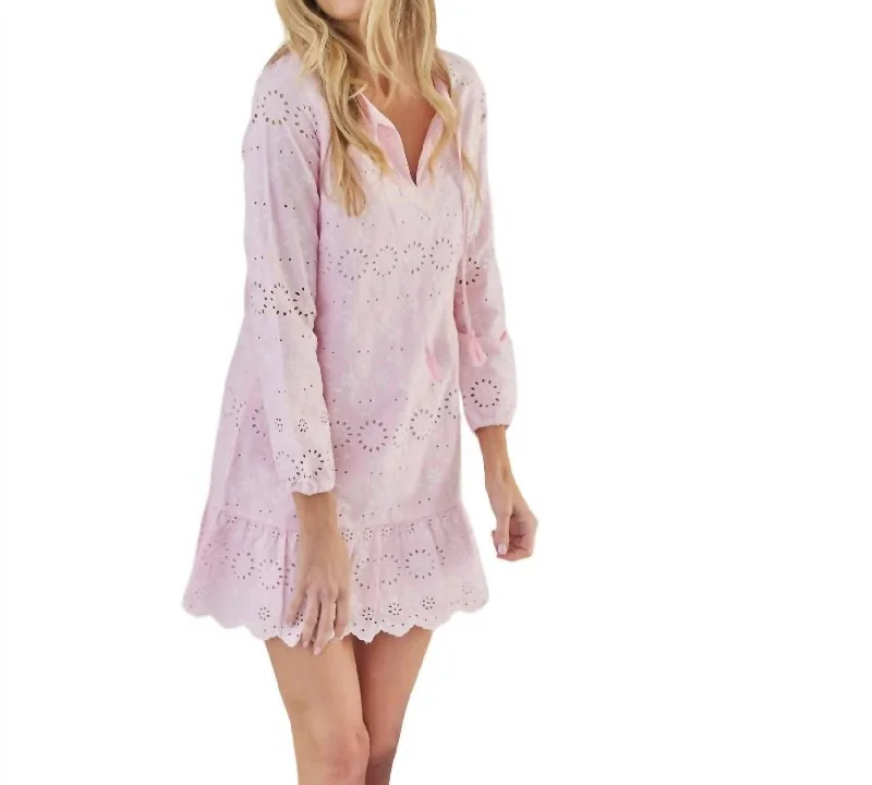 Tassel Front Ruffle Hem Dress In Candy Pink