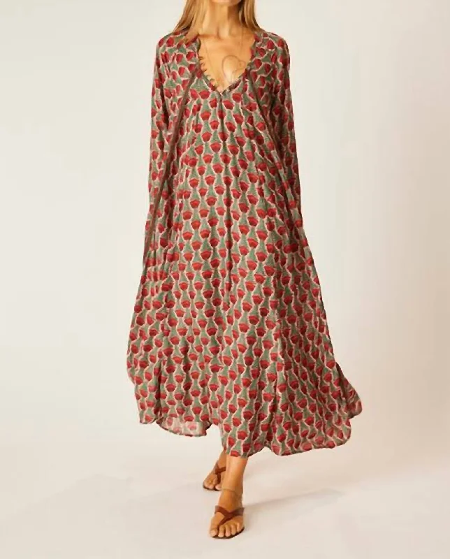 Fiore Maxi Dress In Tulip Print Venetian Red