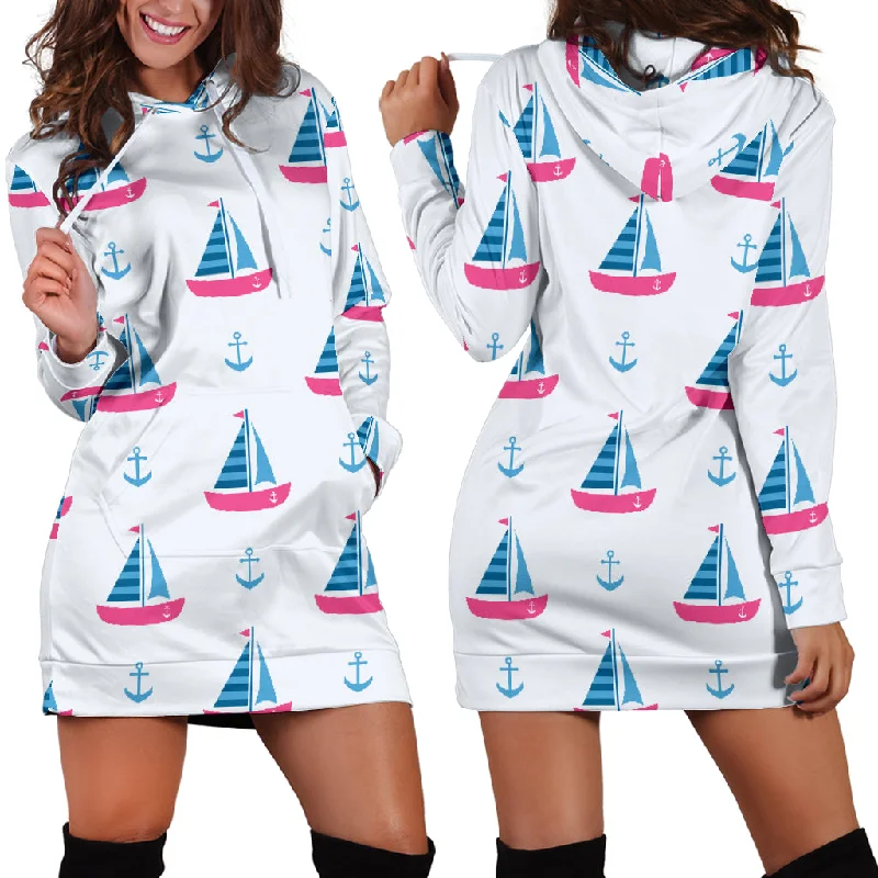 Sailboat Anchor Pattern Women'S Hoodie Dress