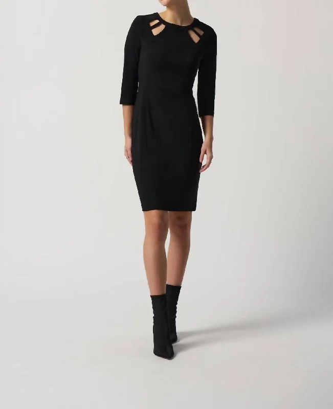 Keyhole Neckline Sheath Dress In Black