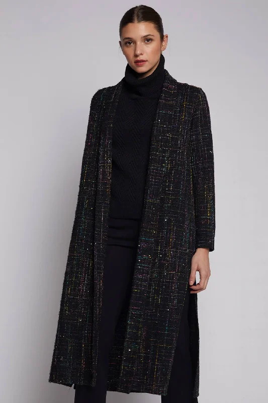 Vilagallo 30668 Black Multi Sequin Detail Open Front Coat