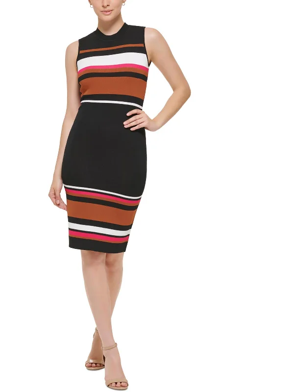 Womens Striped Knee-Length Sweaterdress