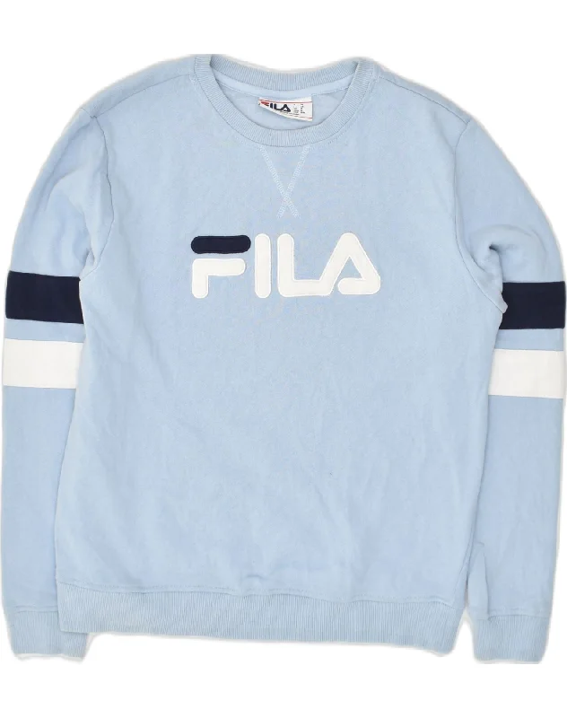 FILA Womens Graphic Sweatshirt Jumper UK 14 Medium Blue Cotton