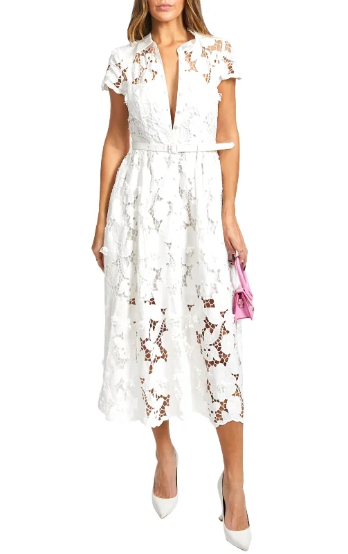 Guipure-Lace Midi Dress In White