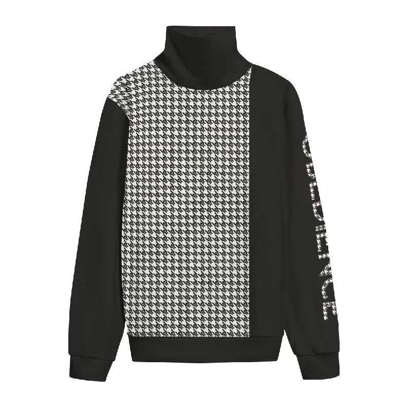 OBEDIENCE Houndstooth Unisex Turtleneck Knitted Fleece Sweater