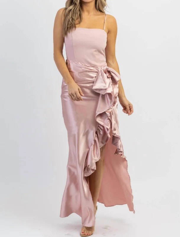 Siobhan Side Ruffle Dress In Dusty Pink