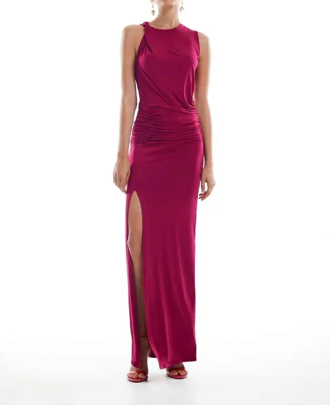 Twist Shoulder Maxi Dress In Magenta