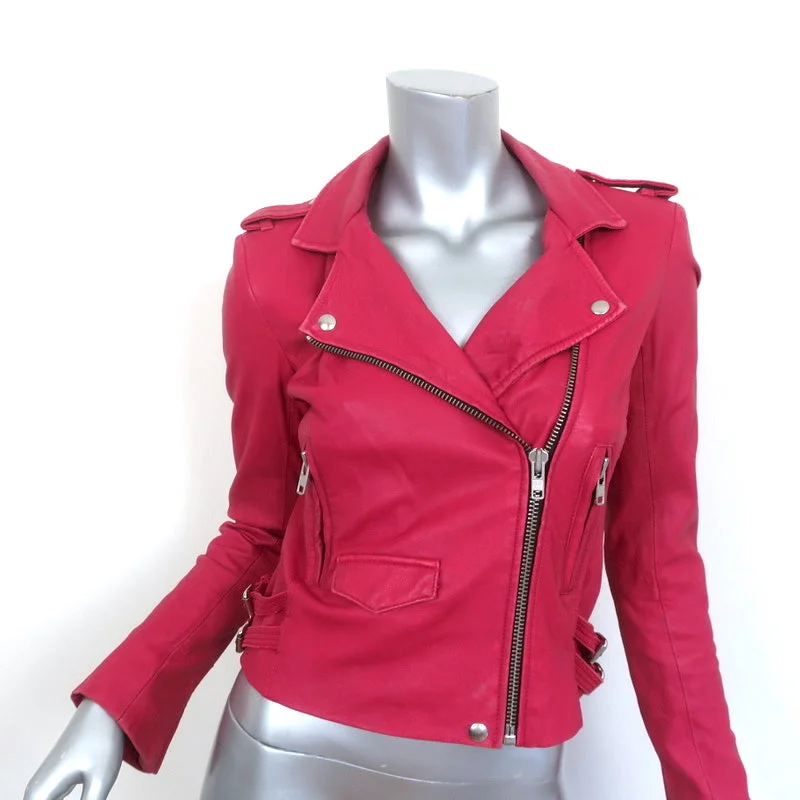 IRO Ashville Leather Biker Jacket Fuchsia Size 1 Moto Jacket