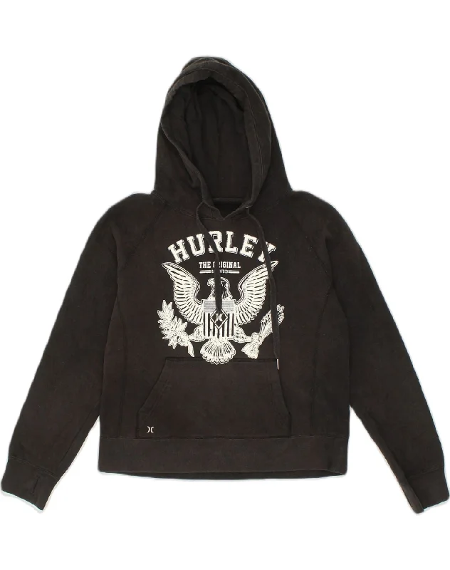 HURLEY Womens Graphic Hoodie Jumper UK 14 Medium Black Cotton