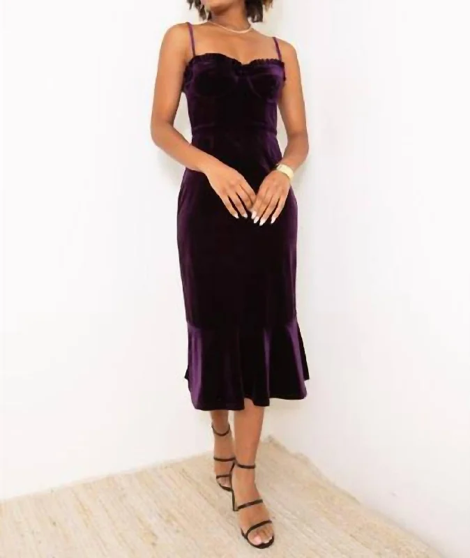 Selene Velvet Midi Dress In Purple Velvet