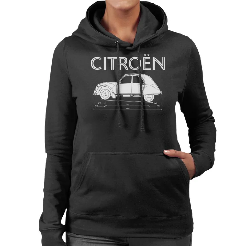 Citroën 2CV Dimensions White Diagram Women's Hooded Sweatshirt