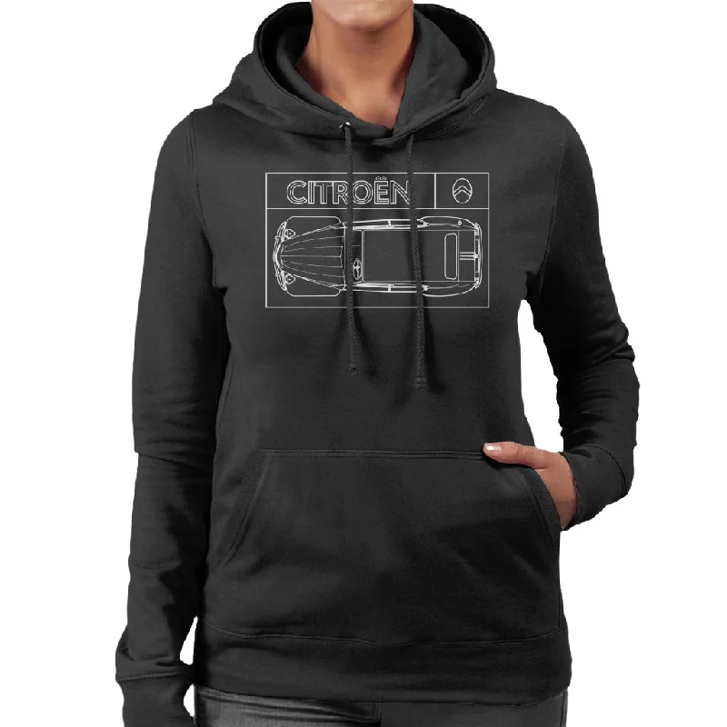 Citroën 2CV White Diagram Top View Women's Hooded Sweatshirt