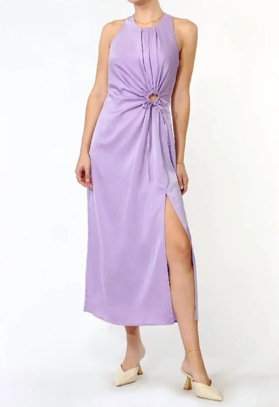 Fiona Satin “O” Ring Midi Dress In Violet