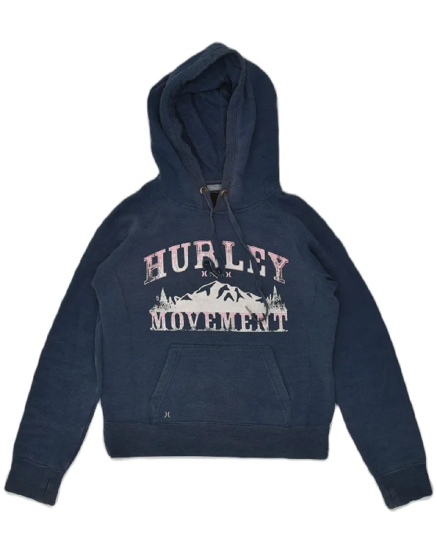 HURLEY Womens Graphic Hoodie Jumper Medium Blue Cotton