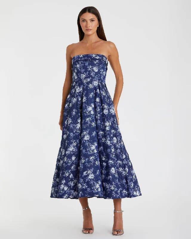 Strapless Brocade Midi Dress