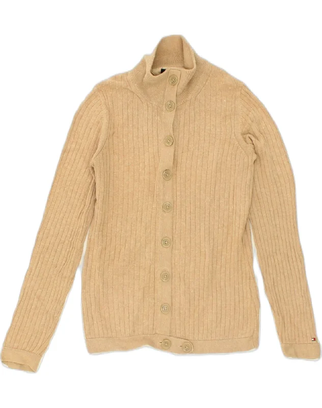 TOMMY HILFIGER Womens Cardigan Sweater UK 14 Large Beige Cotton