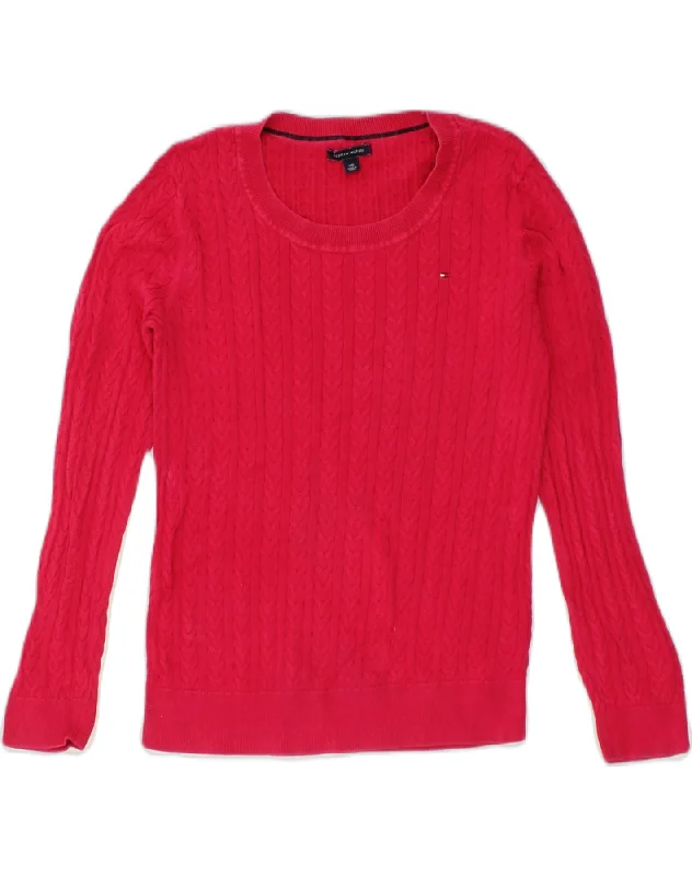 TOMMY HILFIGER Womens Crew Neck Jumper Sweater UK 14 Large Red Cotton