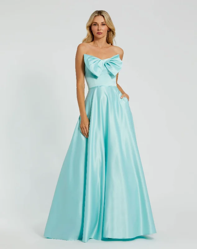 Blue Strapless A-Line Bow Ballgown