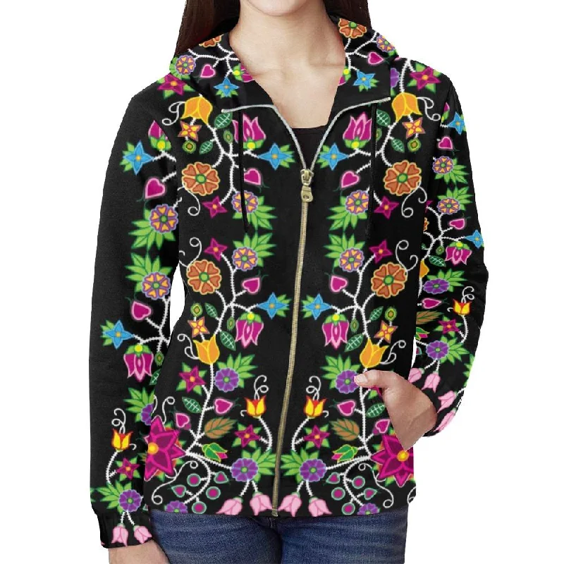 Floral Beadwork Full Zip Hoodie for Women