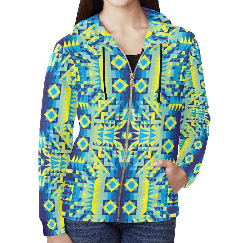 Kaleidoscope Jaune Bleu Full Zip Hoodie for Women